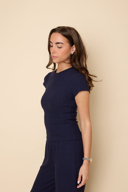 Pointelle Top | Navy