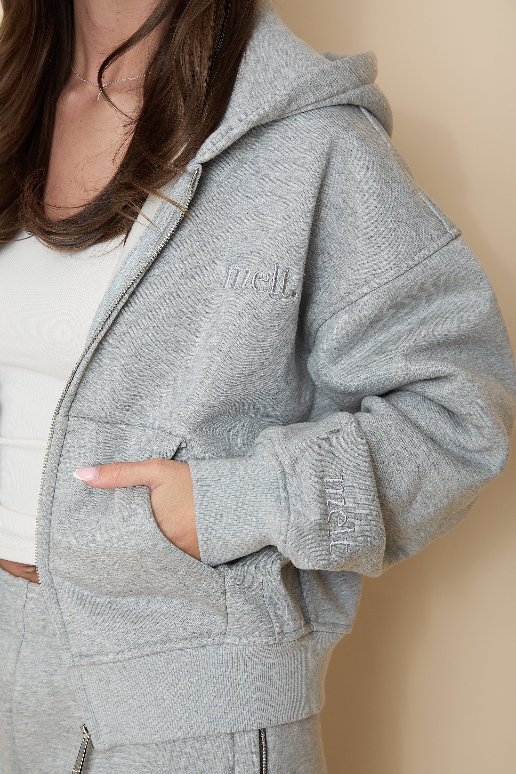 ニット/セーター melt the lady zip hoodie knit gray Siyazu]Essential Knit Hoodie Zip Up - Gray